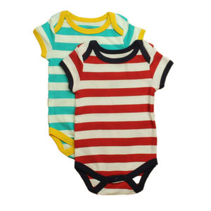Mightly Boys Red | Turquoise Stripe Onesie size: 3-6 Months